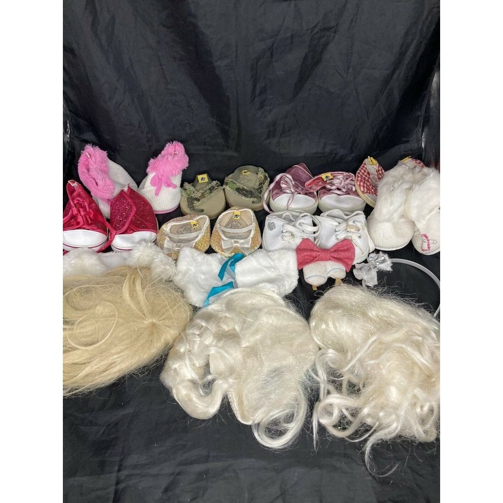 Lot 8 Build A Bear Shoes Plus Accessories 3 Wigs Cape Hair Accessories
